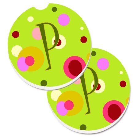 Carolines Treasures Letter P Monogram Lime Green  Cup Holder Car Coaster, PK2 CJ1010-PCARC